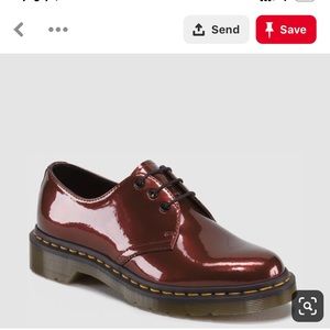 Red patent leather doc shoes.